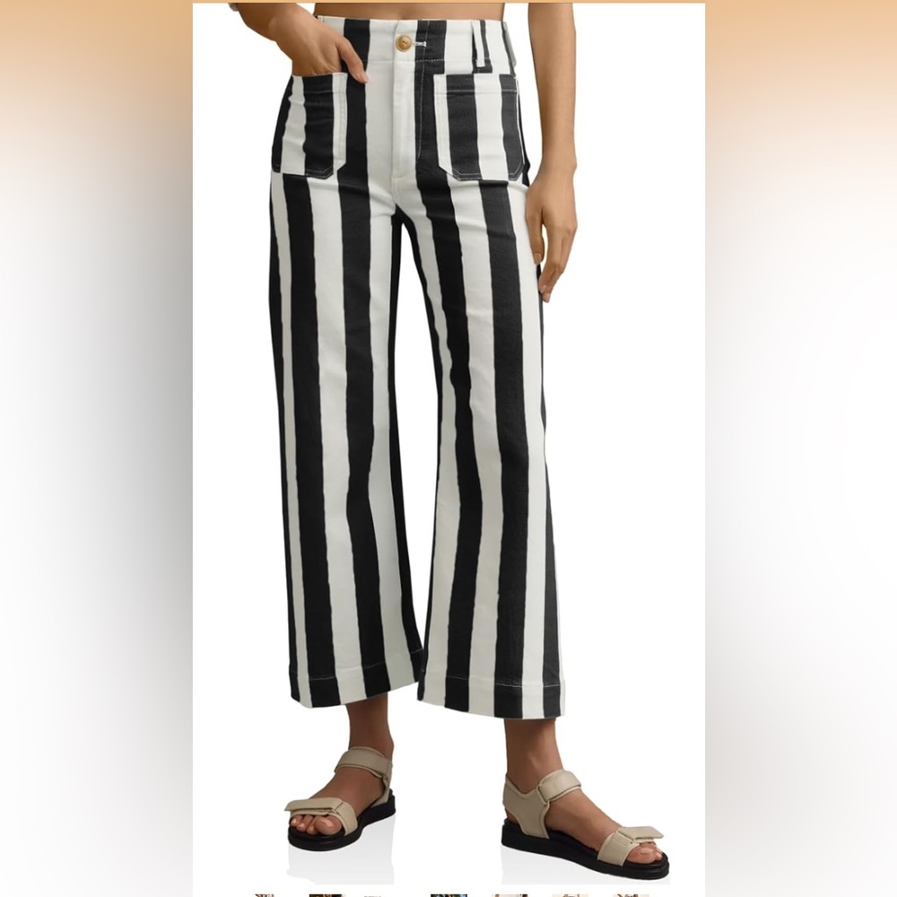 Women's Black & White Vertical Stripe Wide-Leg Pants